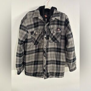 Dickies Hooded Flannel Jacket Quilted Lined Plaid Workwear